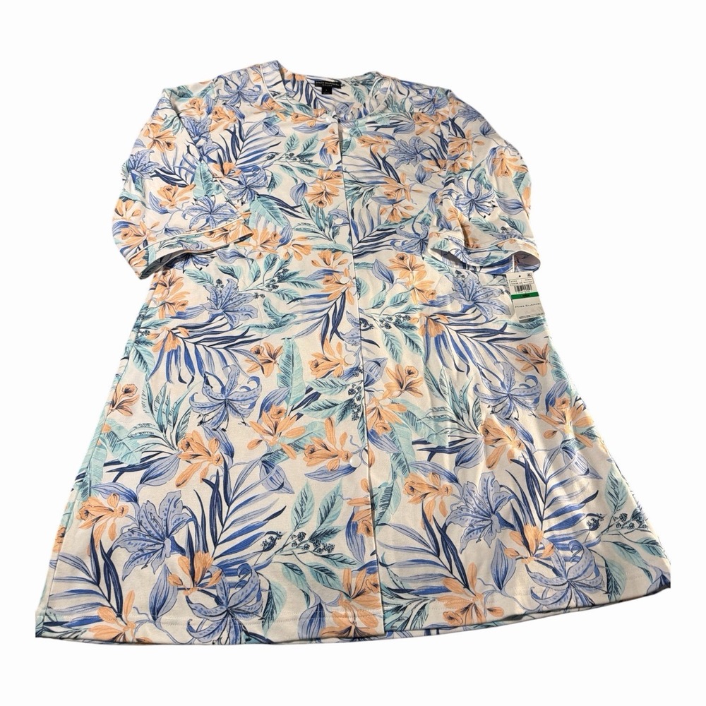 Miss Elaine Relax Women's L Floral Button Front Robe Housecoat Patio Dress NWT